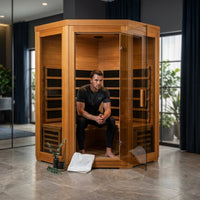 AuroraHeat 3-Person Corner Infrared Sauna — Studio Shot