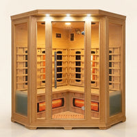 AuroraHeat 3-Person Corner Infrared Sauna — Studio Shot