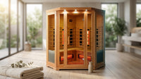 AuroraHeat 3-Person Corner Infrared Sauna — Lifestyle