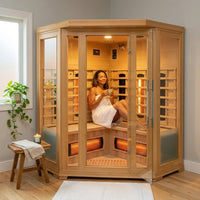 AuroraHeat 3-Person Corner Infrared Sauna — Lifestyle