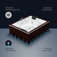 Hot Tub Built for Performance Recovery, Hydrotherapy Jets, Dual Occupancy, Acrylic Shell, LED Lighting — infographic