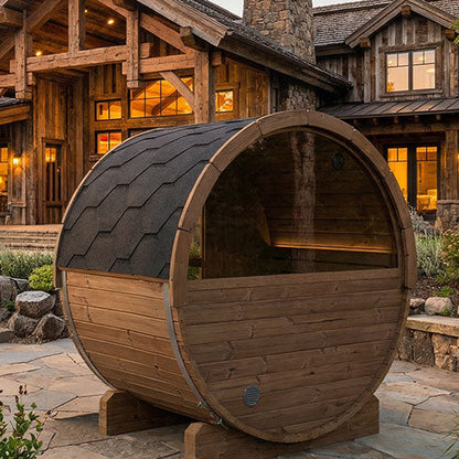 SaunaLife Model E6W | Outdoor Barrel Sauna with Window