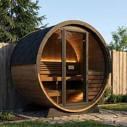 SaunaLife Model EE6G | Elegance Barrel Sauna Full Glass Front