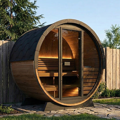 SaunaLife Model EE6G | Elegance Barrel Sauna Full Glass Front