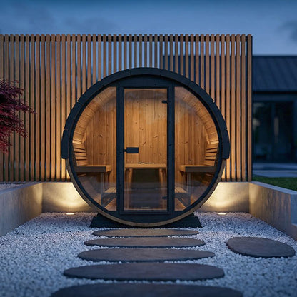 SaunaLife Model EE8G | Elegance Barrel Sauna Full Glass Front