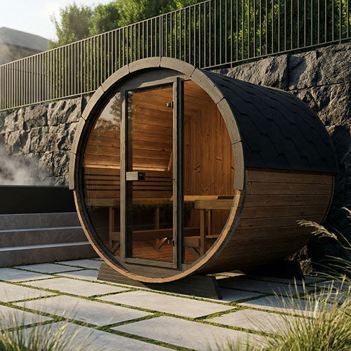 SaunaLife Model EE8G | Elegance Barrel Sauna Full Glass Front
