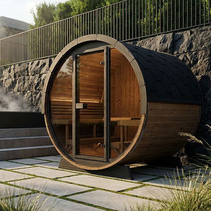 SaunaLife Model EE8G | Elegance Barrel Sauna Full Glass Front