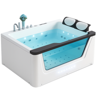 Whirlpool Bathtub Built for Couples, Precision Jets, LED Ambient Lighting, Reinforced Acrylic with Glass