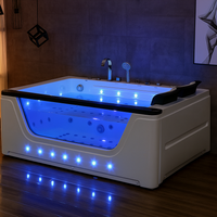 Whirlpool Bathtub Built for Couples, Precision Jets, LED Ambient Lighting, Reinforced Acrylic with Glass