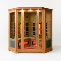 3-Person Infrared Sauna Designed for Home Recovery, Premium Canadian Red Cedar, Corner Design, Panoramic Glass