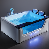 Whirlpool Bathtub Built for Couples, Precision Jets, LED Ambient Lighting, Reinforced Acrylic with Glass