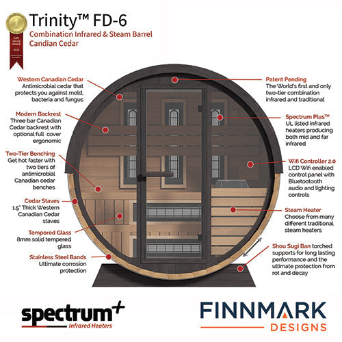 Finnmark FD-6 Cedar Combination Barrel Sauna | Infrared & Steam