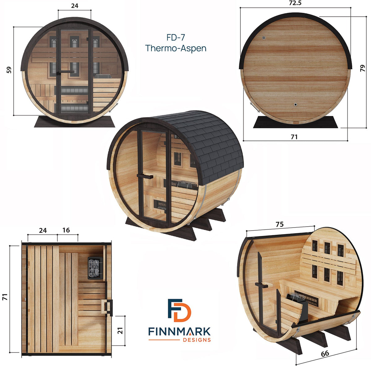 Finnmark FD-7 Thermo-Aspen Combination Barrel Sauna | Infrared & Steam