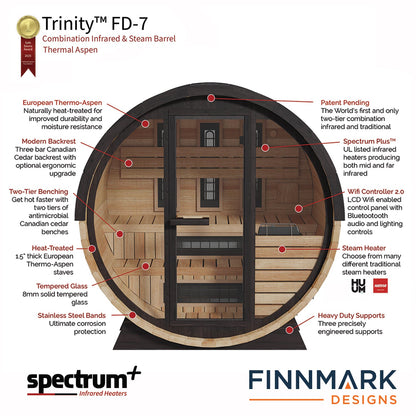 Finnmark FD-7 Thermo-Aspen Combination Barrel Sauna | Infrared & Steam